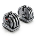 Adjustable dumbbell with weight selector on base Royalty Free Stock Photo
