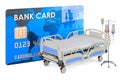 Adjustable hospital bed with credit card, 3D rendering Royalty Free Stock Photo