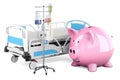 Adjustable hospital bed with piggy bank, 3D rendering Royalty Free Stock Photo