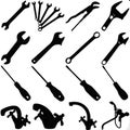 Adjustable spanners and plumbing Tools silhouette