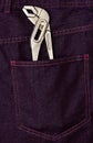 Adjustable wrench in the back pocket of the jeans Royalty Free Stock Photo