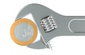 Adjustable wrench with euro coin, 3D rendering Royalty Free Stock Photo