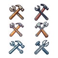 Adjustable wrench and hammer icon set Royalty Free Stock Photo