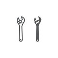 Adjustable wrench line and glyph icon, tool and repair, monkey wrench sign, vector graphics, a linear pattern Royalty Free Stock Photo