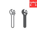 Adjustable wrench line and glyph icon Royalty Free Stock Photo