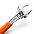 Adjustable Wrench with Orange Handle and ISO 1600 Marking on White Background Keywords: wrench, adjustable, tool, hardware, Royalty Free Stock Photo