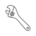 Adjustable wrench sketch. Construction tool. Black color vector illustration Royalty Free Stock Photo