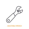 Adjustable wrench or spanner outline icon. Vector illustration. Hand work tools and instrument. Construction industry symbol. Royalty Free Stock Photo