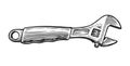 Adjustable wrench in vintage engraving style. Tool sketch vector illustration