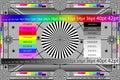 Adjusting camera lens test target colour chart. Tv screen background. EPS 10 Royalty Free Stock Photo