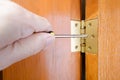 Adjusting a Door Hinge Royalty Free Stock Photo