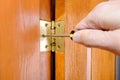 Adjusting a Door Hinge Royalty Free Stock Photo