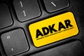 ADKAR - Awareness, Desire, Knowledge, Ability, Reinforcement acronym, business concept button on keyboard for presentations and