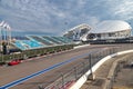 A section of the Formula 1 track in the Olympic Park with a view of the stands and the