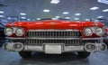 ADLER, RUSSIA - JANUARY 30, 2022: Front view of a large red American retro car in the Automobile Museum of Adler, Russia Royalty Free Stock Photo