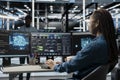 Admin in data center using artificial intelligence computing Royalty Free Stock Photo
