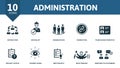 Administration icon set. Contains editable icons management theme such as interaction, organization, team