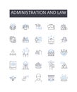 Administration and law line icons collection. Jewelry, Scarves, Handbags, Hats, Sunglasses, Watches, Keychains vector