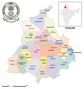 Administrative district map of the Indian Union territory of Punjab Royalty Free Stock Photo