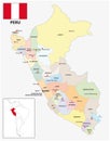 Administrative divisions vector map of Peru with flag Royalty Free Stock Photo