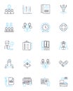 Administrative duty linear icons set. Management, Organization, Documentation, Coordination, Scheduling, Communication Royalty Free Stock Photo