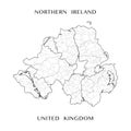 Administrative Map of Northern Ireland, United Kingdom with civil parishes, districts and lieute