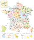 Administrative map of the 13 regions of France and overseas territories