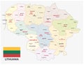 Administrative and political map of the Baltic republic of Lithuania with flag