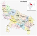 Administrative and political map of indian state of Uttar Pradesh, india