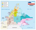 Administrative and political map of the malayan state sabah with flag