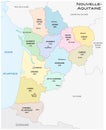 Administrative and political vector map of the region Nouvelle-Aquitaine, France Royalty Free Stock Photo