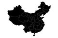 Administrative provinces of China. Black vector illustration