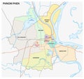 Administrative and road map of the cambodian capital phnom phen