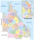Administrative shire map of the Australian state of Queensland Royalty Free Stock Photo