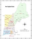 Administrative vector map of the five New England states, United States