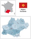 Administrative vector map with flag of French region of Occitania