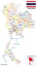 Administrative vector map of the kingdom of thailand with flag Royalty Free Stock Photo