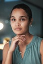 Administrator, serious and portrait of a businesswoman with focus and employee late at night or evening in an office Royalty Free Stock Photo