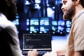 Admins writing server clusters code Royalty Free Stock Photo
