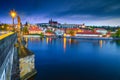 Admirable medieval stone Charles bridge at sunrise, Prague, Czech Republic Royalty Free Stock Photo