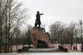 Monument of admiral Makarov in Kronstadt, Russia in winter cloudy day