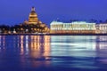 Admiralty embankment and St Isaac`s Cathedral at night. Saint Petersburg. Russia Royalty Free Stock Photo