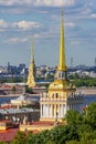 Admiralty spire with Peter and Paul cathedral seen from St. Isaac`s cathedral top, Saint Petersburg, Russia Royalty Free Stock Photo