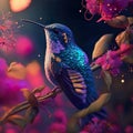 Close-Up of Hummingbird Feeding on Flower Branch, Generated by AI