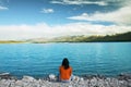 Admiring beautiful New Zealand Lake