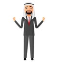 Admiring extremely excited arab iran saudi business man in traditional clothing flat cartoon vector Illustration