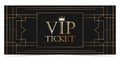 Stub black VIP admission ticket template with golden glittering VIP sign. Royalty Free Stock Photo