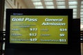 Admission prices on a video display board Royalty Free Stock Photo