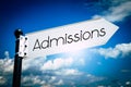 Admissions - signpost with one arrow Royalty Free Stock Photo