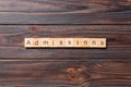 Admissions word written on wood block. admissions text on table, concept Royalty Free Stock Photo